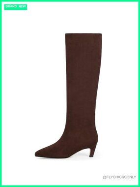 Faux Suede Knee High Boots Square Toe Kitten Heel Tall Boots